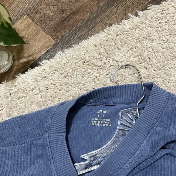 Aerie Small Oversized Washed Blue Ribbed Cropped Crewneck Versatile Sweatshirt - Picture 3 of 5